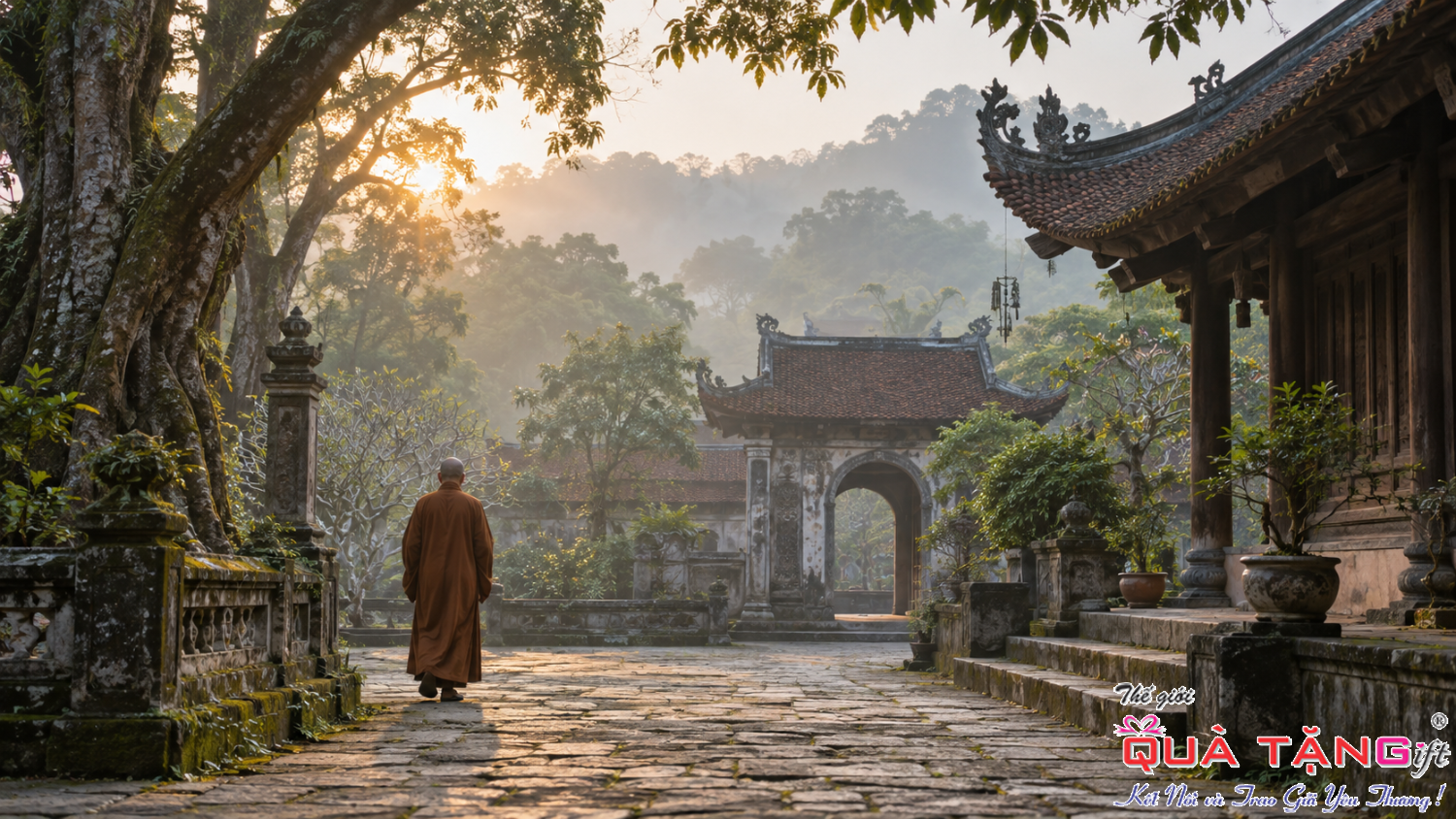 Monk's Dawn Walk Through a Temple Courtyard 3
