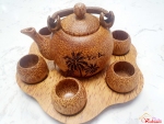 Ấm trà dừa mỹ nghệ - Hình hoa mai (26cm x 26cm x 13cm)