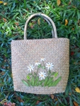 Túi xách cỏ bàng vẽ quai ngắn thêu hoa (30cm x 45cm)