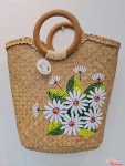 Túi xách cỏ bàng quai gỗ vẽ hoa (30cm x 45cm)