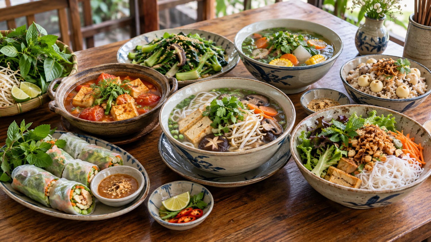 Abundant Vietnamese Vegetarian Table Feast 12