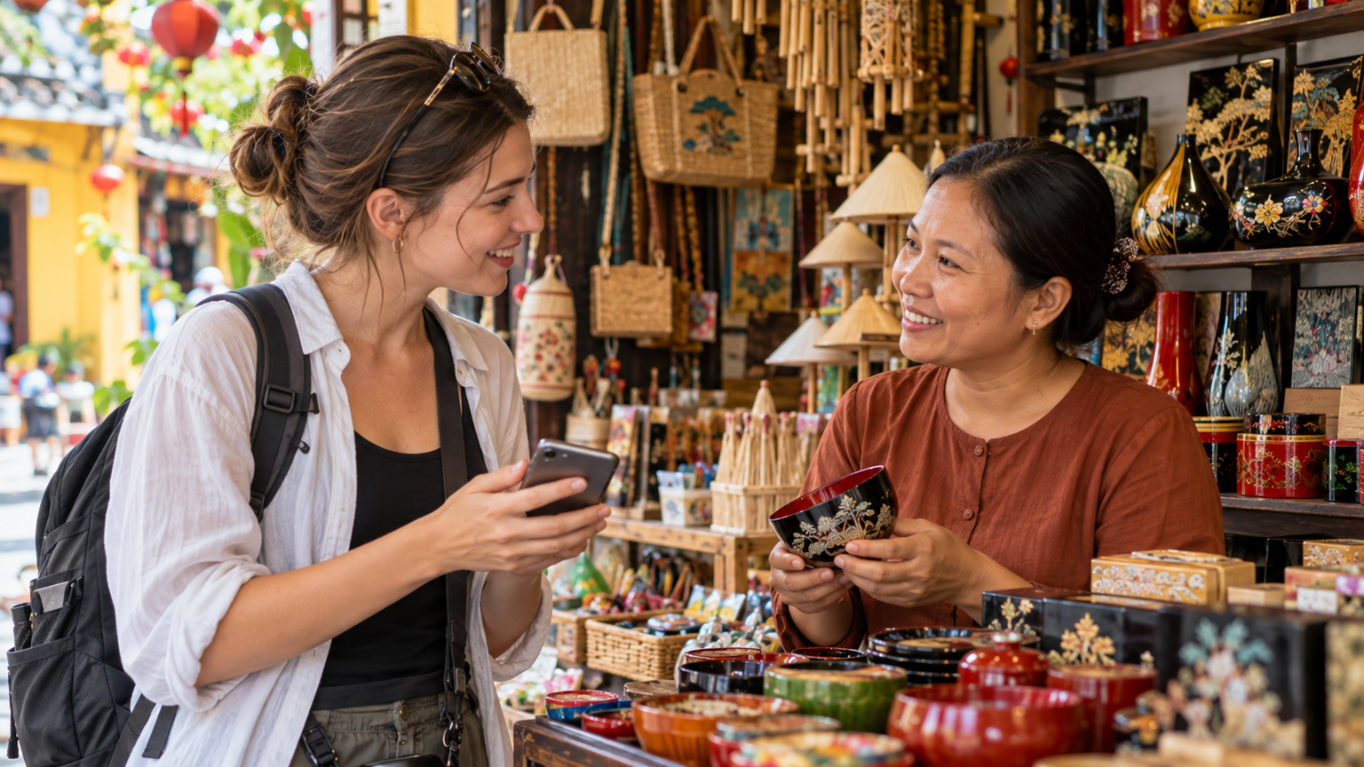 Traveler Practices Vietnamese in a Local Shop 14
