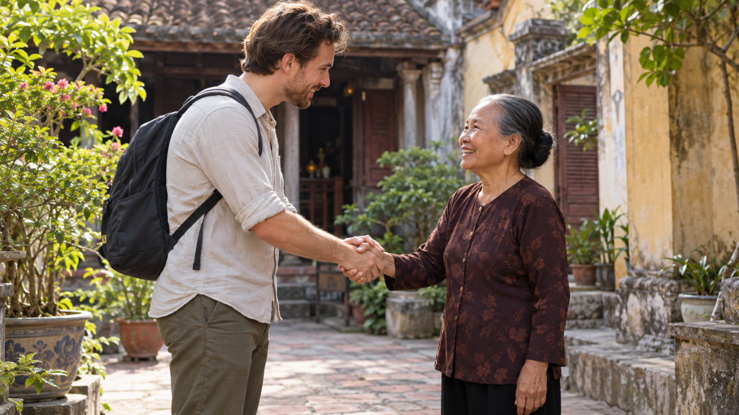 Warm Vietnamese courtyard handshake 16